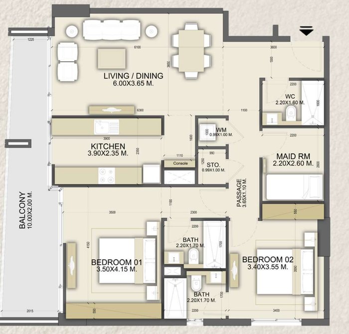 Official floor plan of Flat 02 with your position